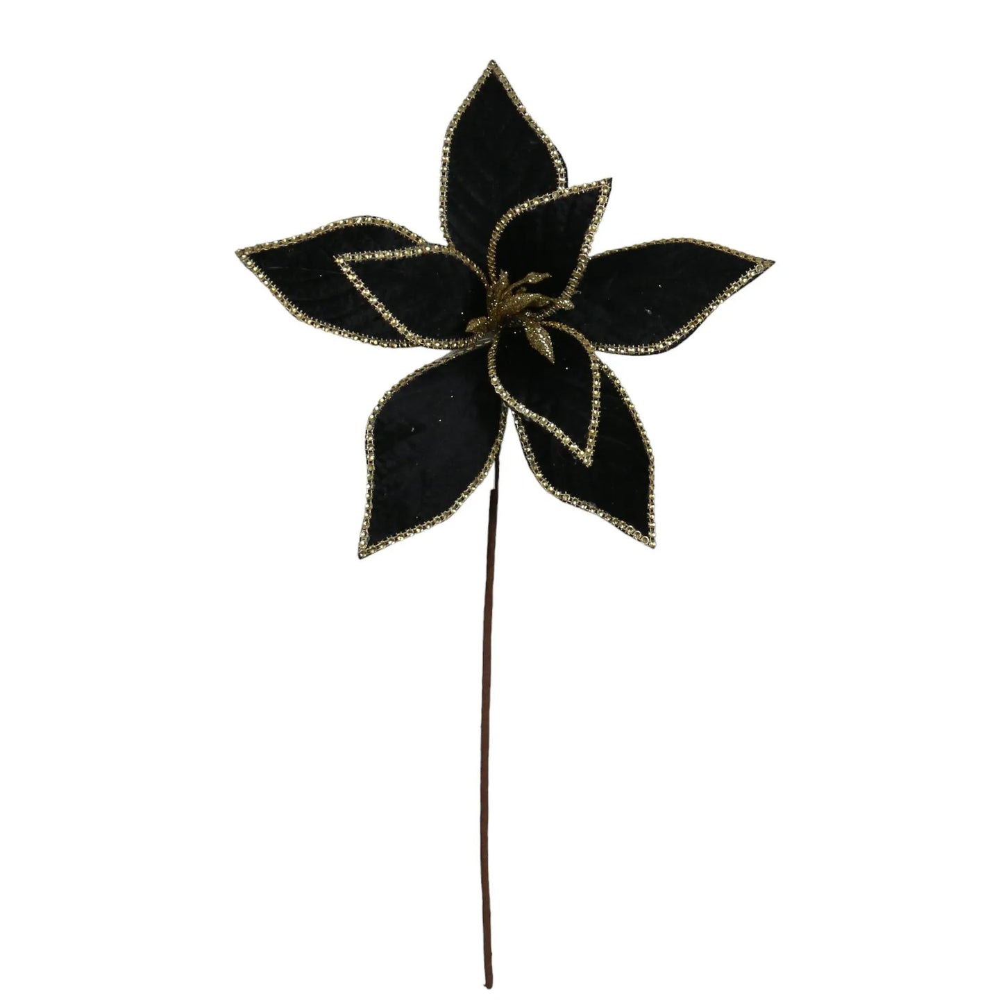 Flor Navideña Decorativa Negra con Dorado – 44 cm