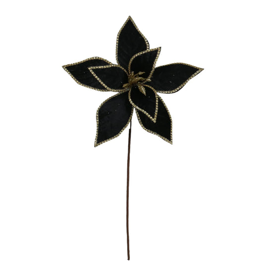 Flor Navideña Decorativa Negra con Dorado – 44 cm