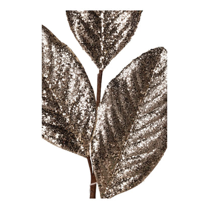 Rama Decorativa Dorado Champagne con Hojas Escarchadas – 74 cm