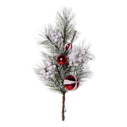 Rama Decorativa Navideña con Esferas y Nieve Artificial – 70 cm