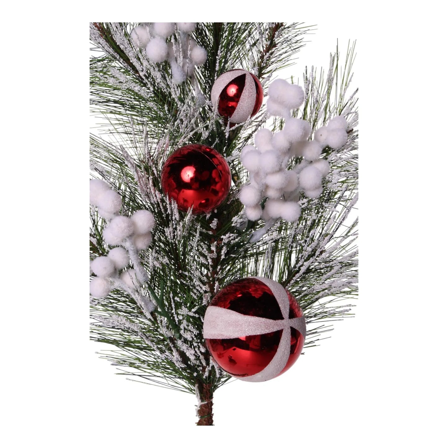 Rama Decorativa Navideña con Esferas y Nieve Artificial – 70 cm