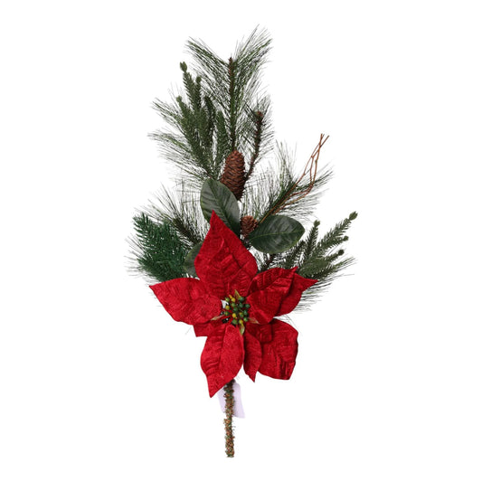 Rama Decorativa Navideña con Nochebuena – 70 x 30 x 10 cm