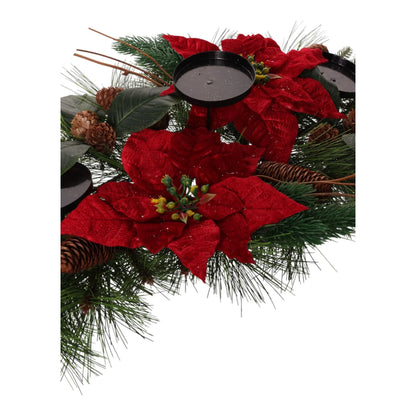 Portavela Navideño con Flores de Nochebuena – 60 x 28 x 19 cm