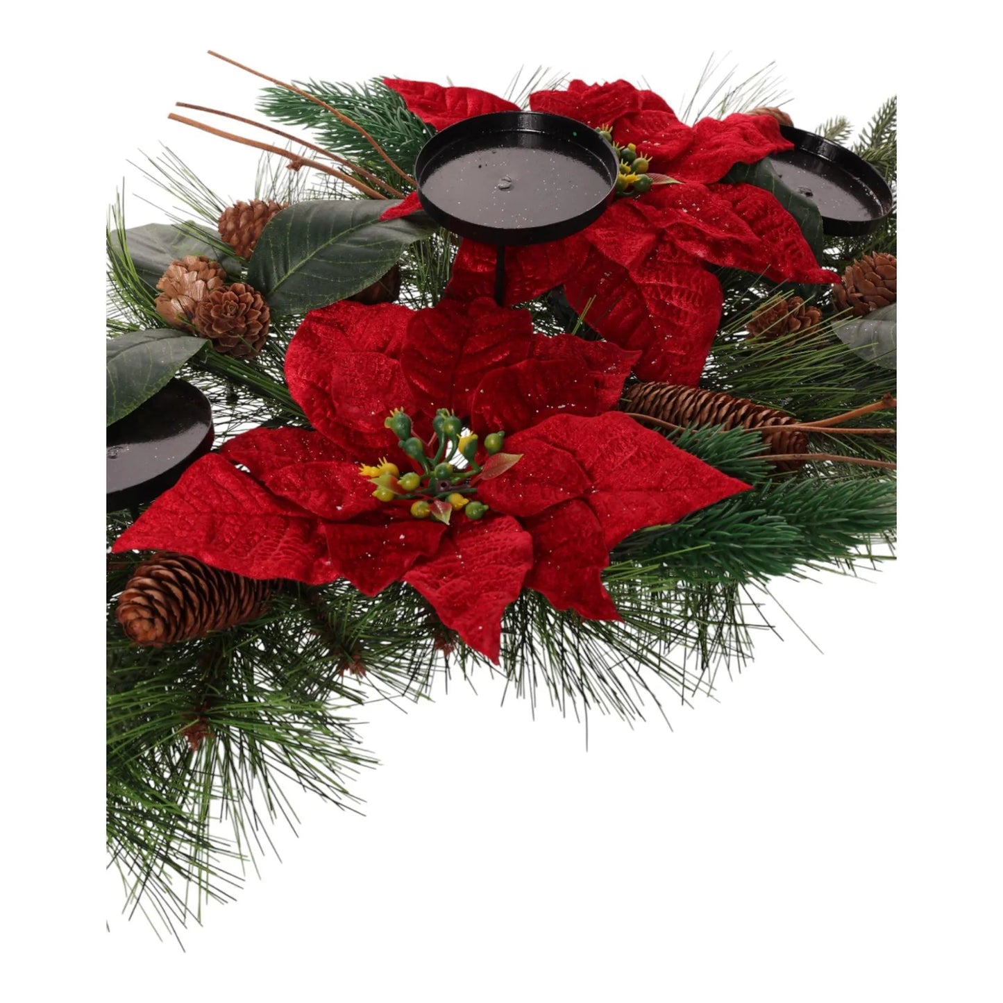 Portavela Navideño con Flores de Nochebuena – 60 x 28 x 19 cm