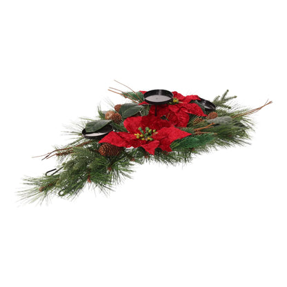 Portavela Navideño con Flores de Nochebuena – 60 x 28 x 19 cm