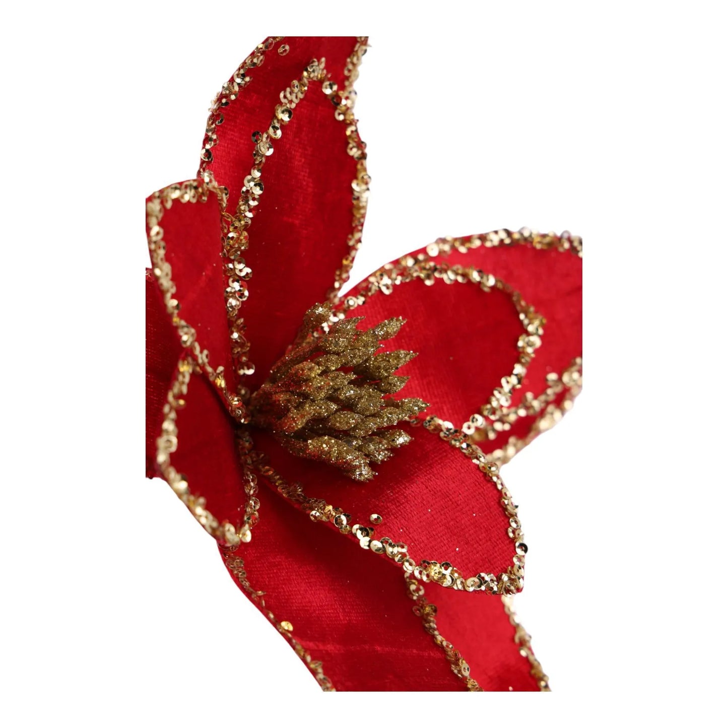 Flor Nochebuena Decorativa Roja con detalles Dorado – 24 x 30 cm