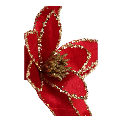Flor Nochebuena Decorativa Roja con detalles Dorado – 24 x 30 cm