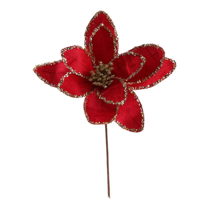 Flor Nochebuena Decorativa Roja con detalles Dorado – 24 x 30 cm