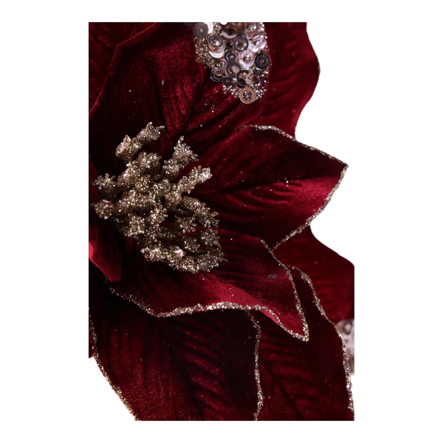 Flor Nochebuena Decorativa Roja con Dorado – 33 x 30 cm