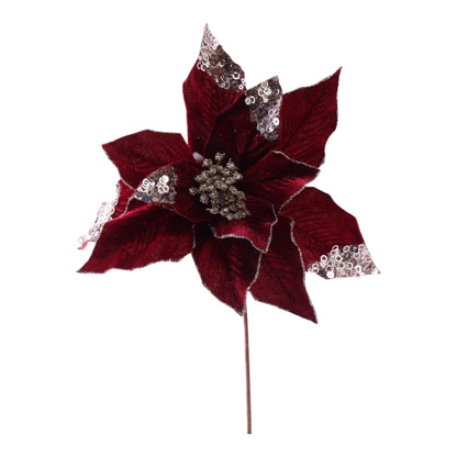 Flor Nochebuena Decorativa Roja con Dorado – 33 x 30 cm