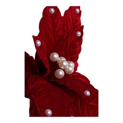 Flor Nochebuena Decorativa Roja con Perlas – 35 x 30 cm
