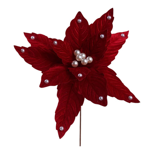 Flor Nochebuena Decorativa Roja con Perlas – 35 x 30 cm