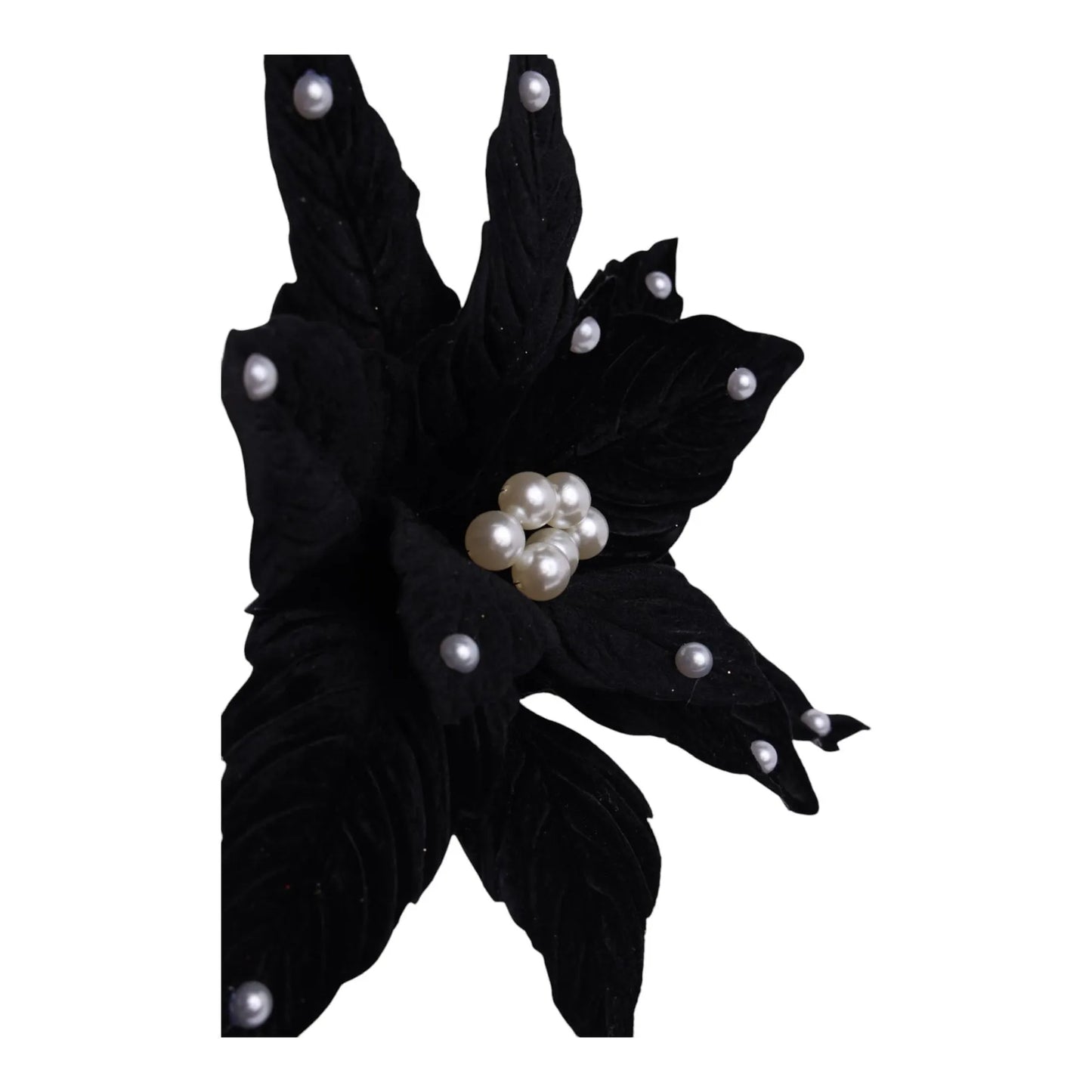 Flor Nochebuena Decorativa Negra con Perlas – 35 x 30 cm