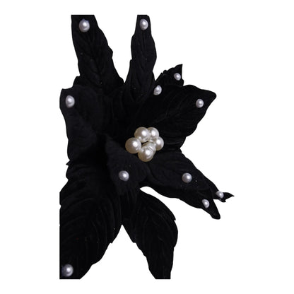 Flor Nochebuena Decorativa Negra con Perlas – 35 x 30 cm