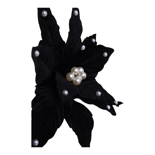 Flor Nochebuena Decorativa Negra con Perlas – 35 x 30 cm
