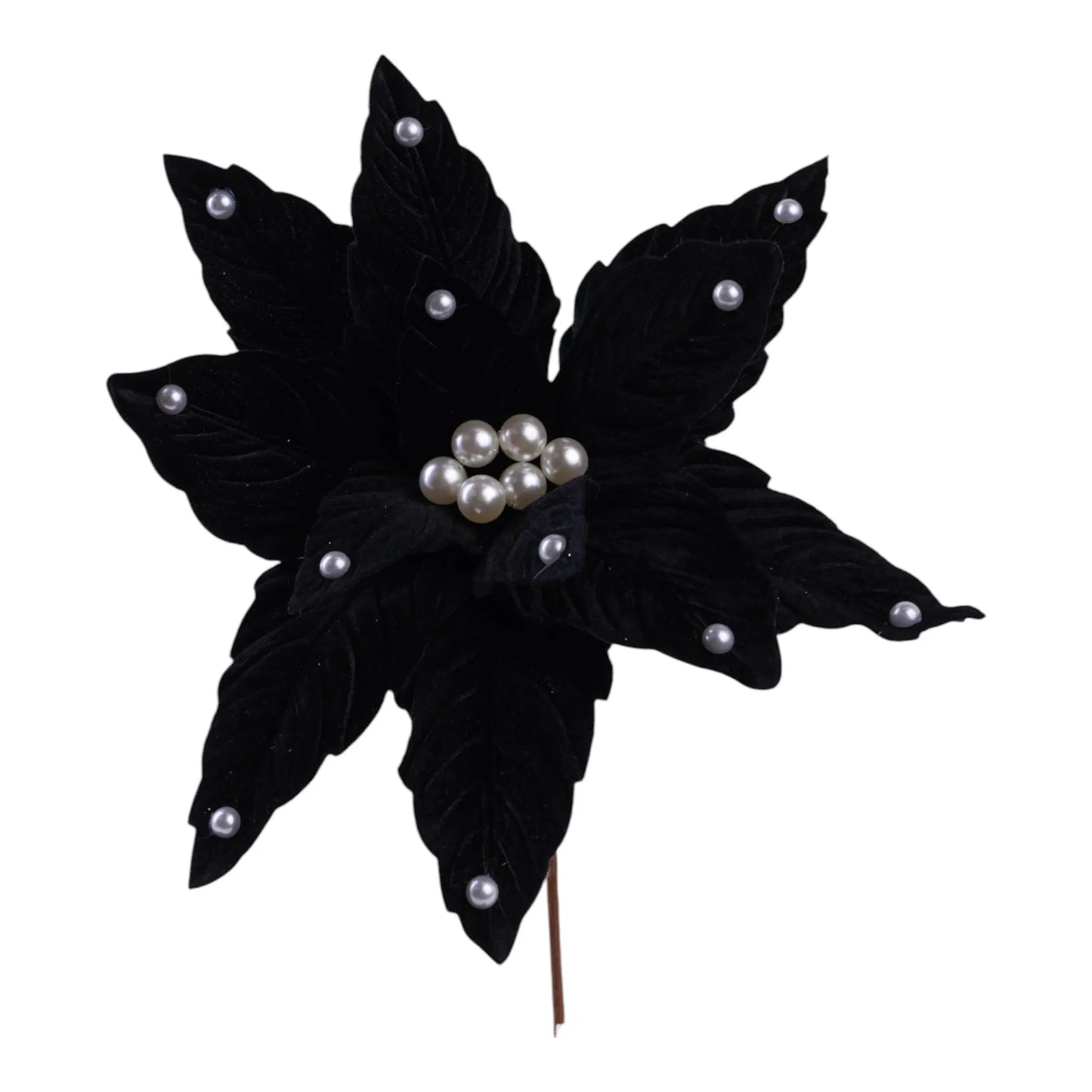 Flor Nochebuena Decorativa Negra con Perlas – 35 x 30 cm