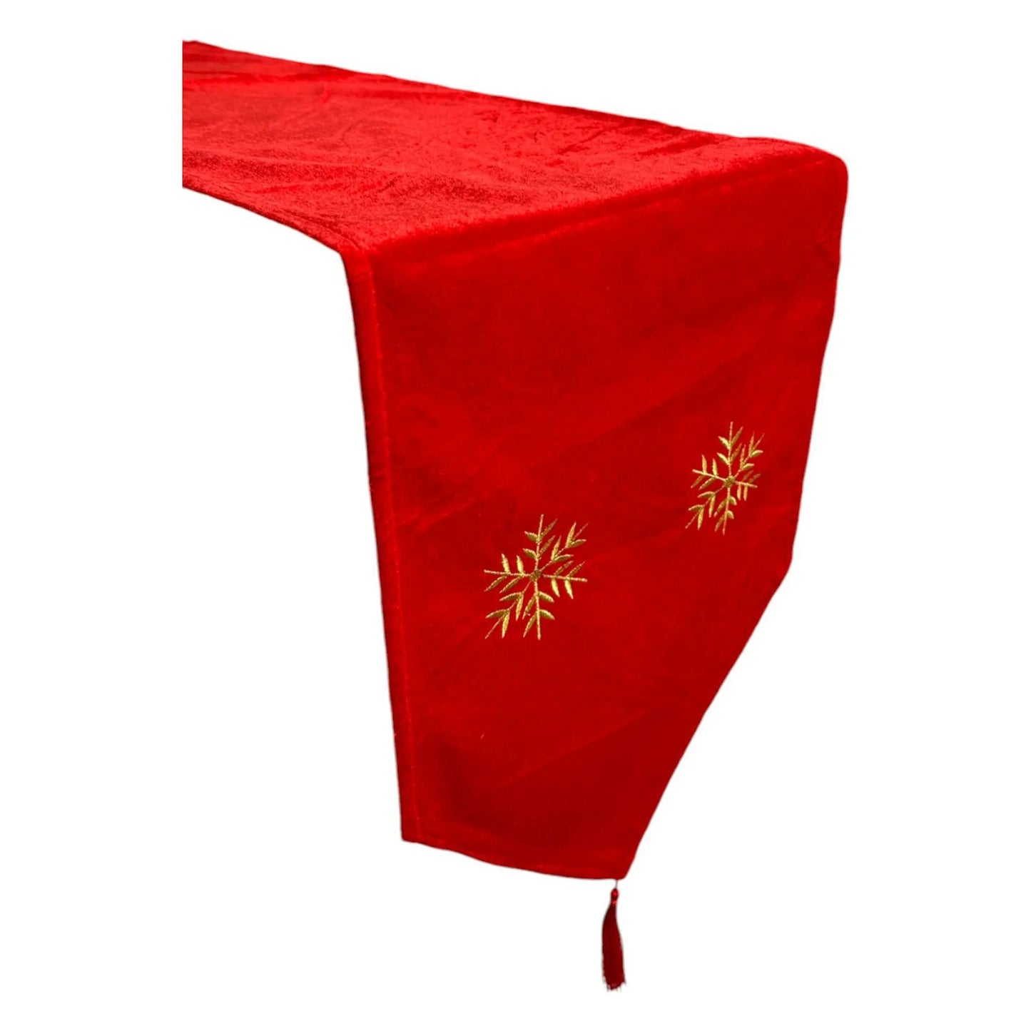 Camino de Mesa Navideño Rojo con Copos Dorados - 180 cm