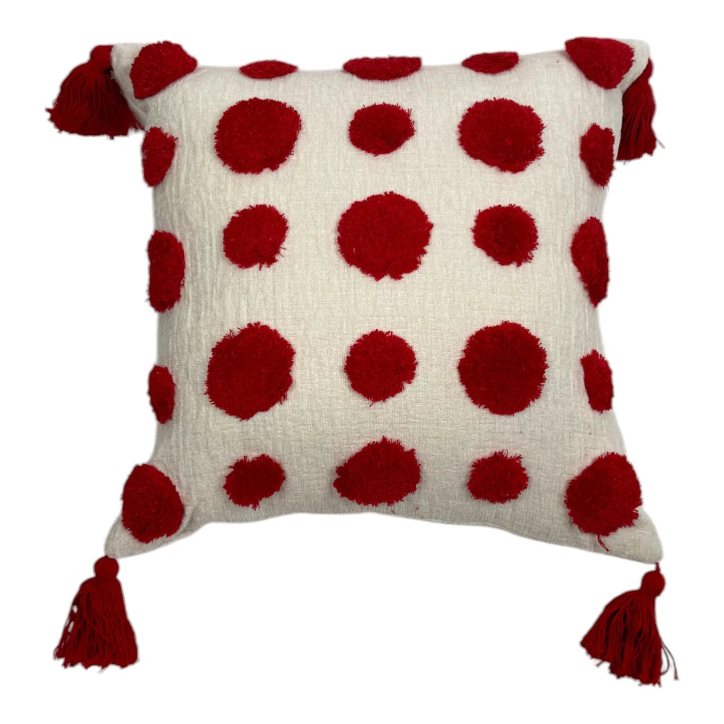 Cojín Decorativo con Pompones Rojos - 45 cm