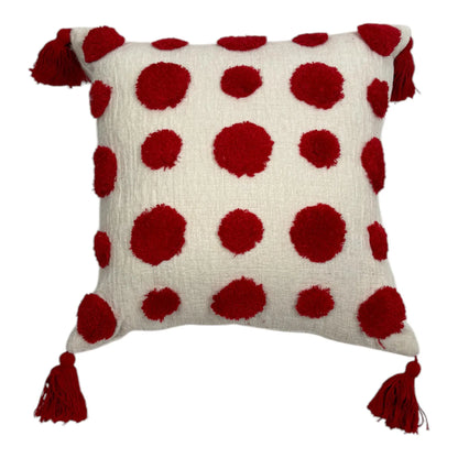 Cojín Decorativo con Pompones Rojos - 45 cm