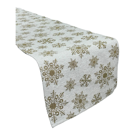 Camino de Mesa Copos de Nieve Dorados - 180 cm