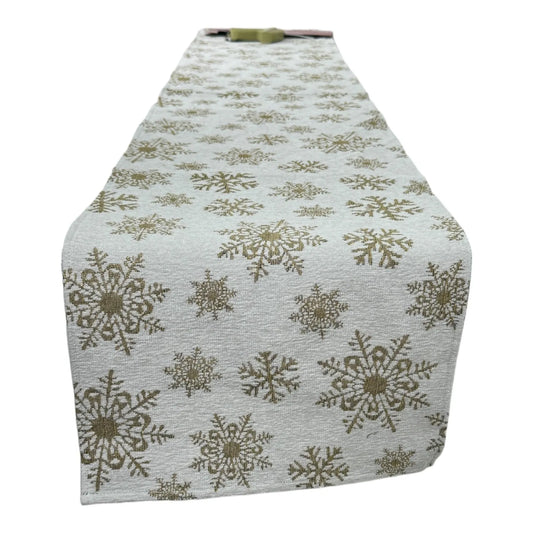 Camino de Mesa Copos de Nieve Dorados - 180 cm