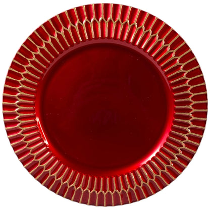 Portaplato Decorativo Rojo con Detalle Dorado - 33 cm