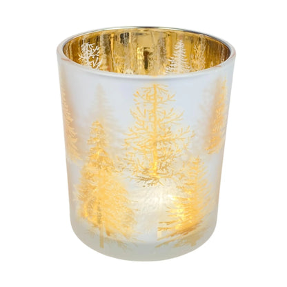 Portavela de Vidrio con Diseño de Árboles 9×9×10 cm