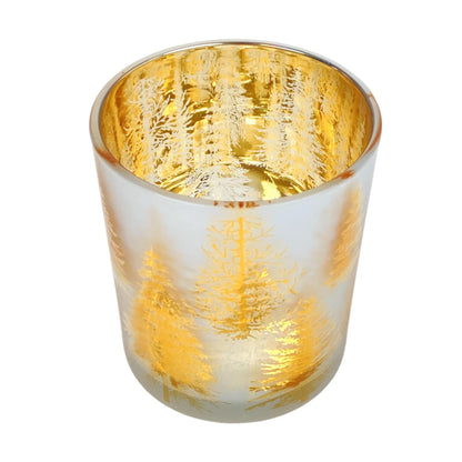 Portavela de Vidrio con Diseño de Árboles 9×9×10 cm