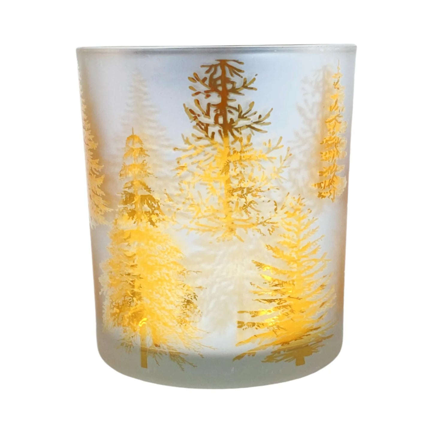 Portavela de Vidrio con Diseño de Árboles 9×9×10 cm