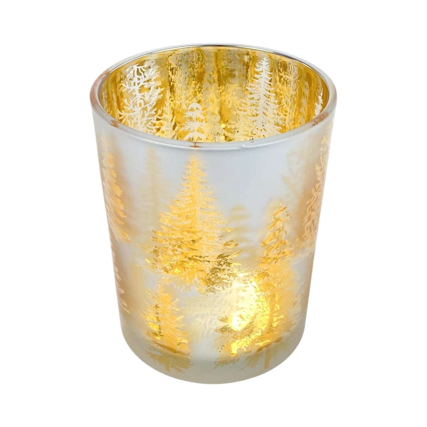 Portavela de Vidrio con Diseño de Árboles 10×10×12.50 cm