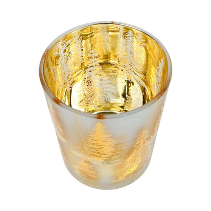 Portavela de Vidrio con Diseño de Árboles 10×10×12.50 cm