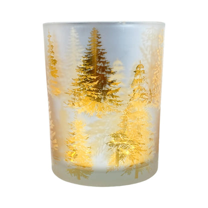 Portavela de Vidrio con Diseño de Árboles 10×10×12.50 cm