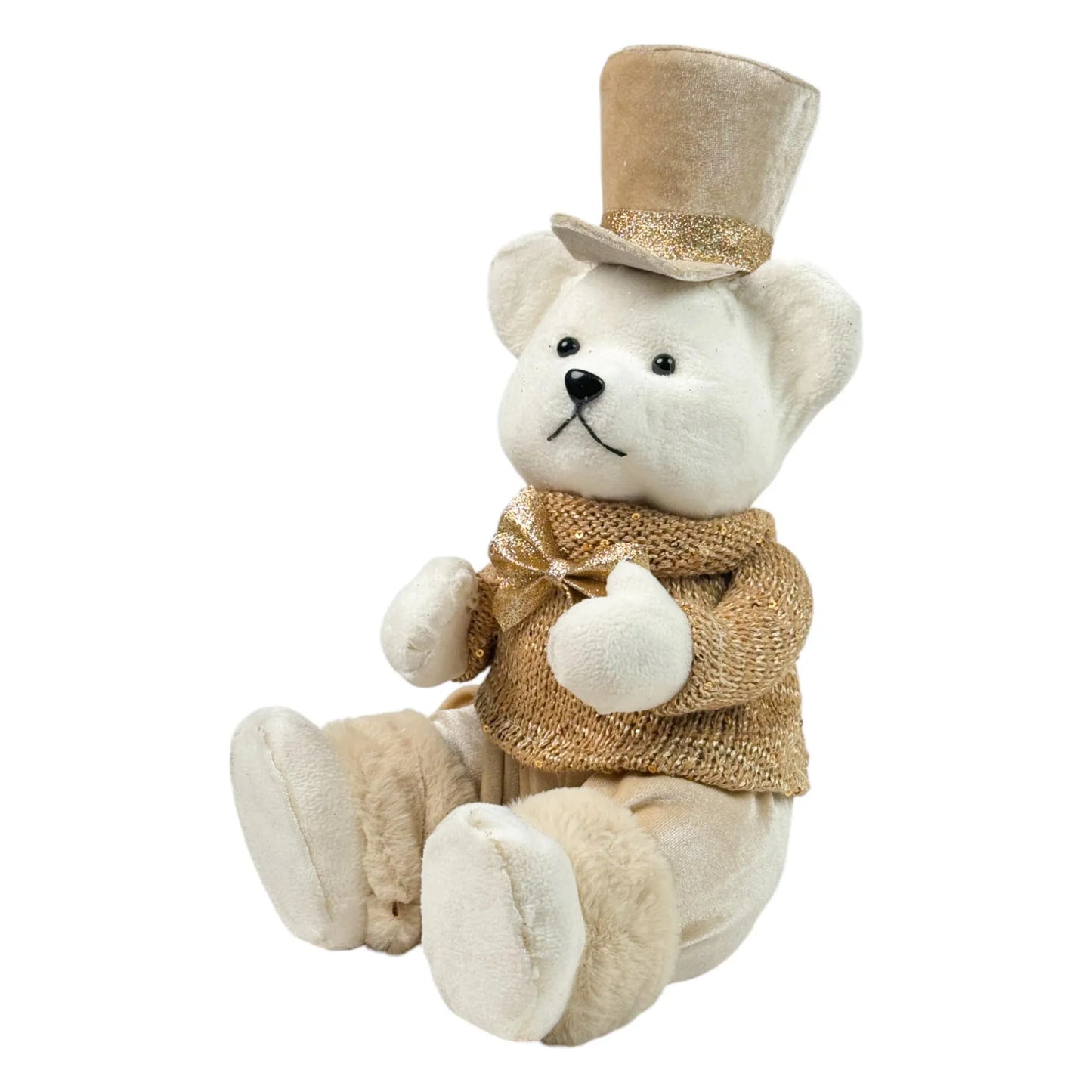 Oso Polar Decorativo Sentado con Sombrero - 32.5 cm