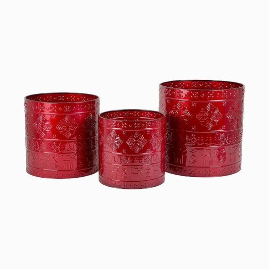 Juego de botes decorativos navideños repujados - 3 piezas