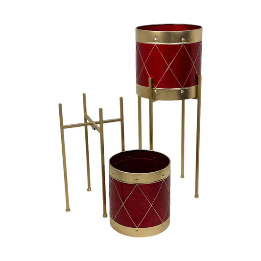 Juego de potes navideños con soporte dorado - 2 piezas