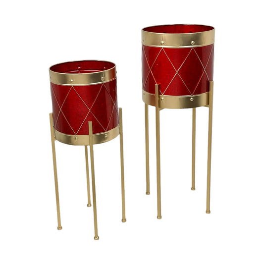 Juego de potes navideños con soporte dorado - 2 piezas