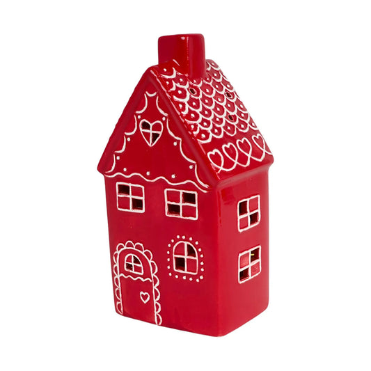 Casa Decorativa con Luz a Pilas – Modelo Casa Roja Navideña 21 cm