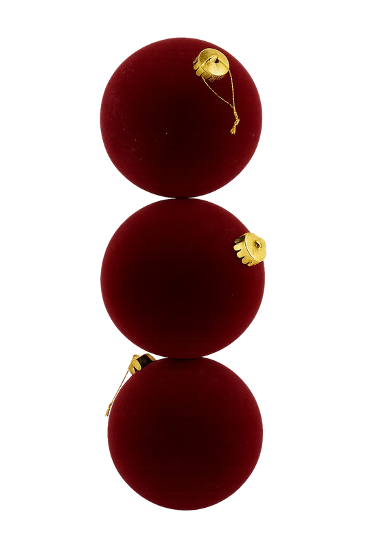 Juego de Esferas de Terciopelo Vino Set de 3 piezas  – 12 cm