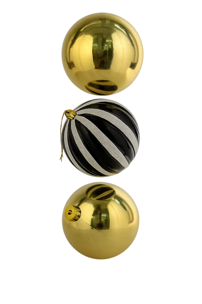 Juego de Esferas Dorado y Negro con Blanco 3 piezas – 12 cm
