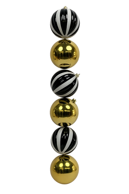 Juego de Esferas Negro y Dorado 6 piezas – 10 cm