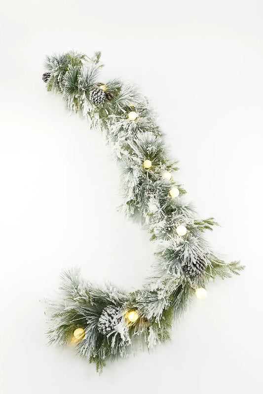 Guirnalda Nevada con Piñas y Luz LED Fibra Óptica – 200 cm