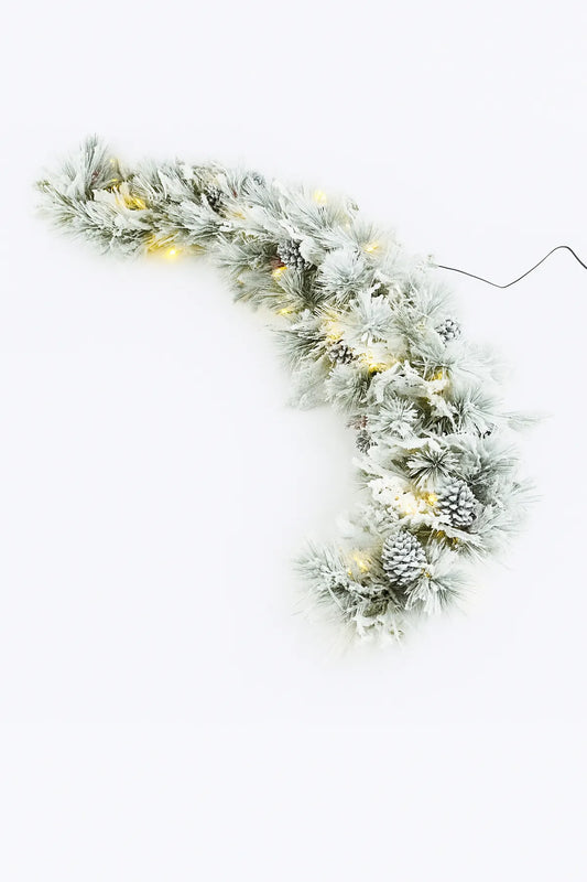Guirnalda Blanca Nevada con Piñas, Berries y Luz LED Fibra Óptica – 150 cm