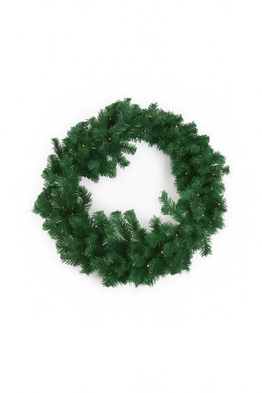 Corona Verde Navideña con Luz LED Cálida – 70 cm
