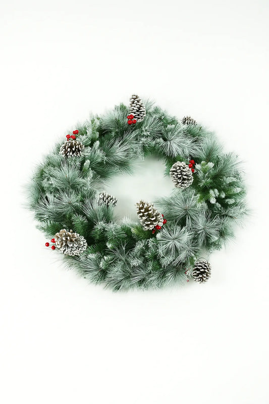 Corona Nevada con Piñas y Berries – 80 cm