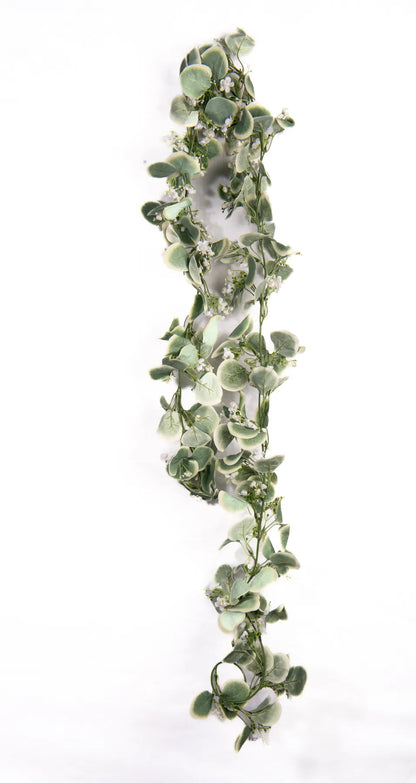 Guirnalda Artificial Verde de 190 cm con Flores Blancas