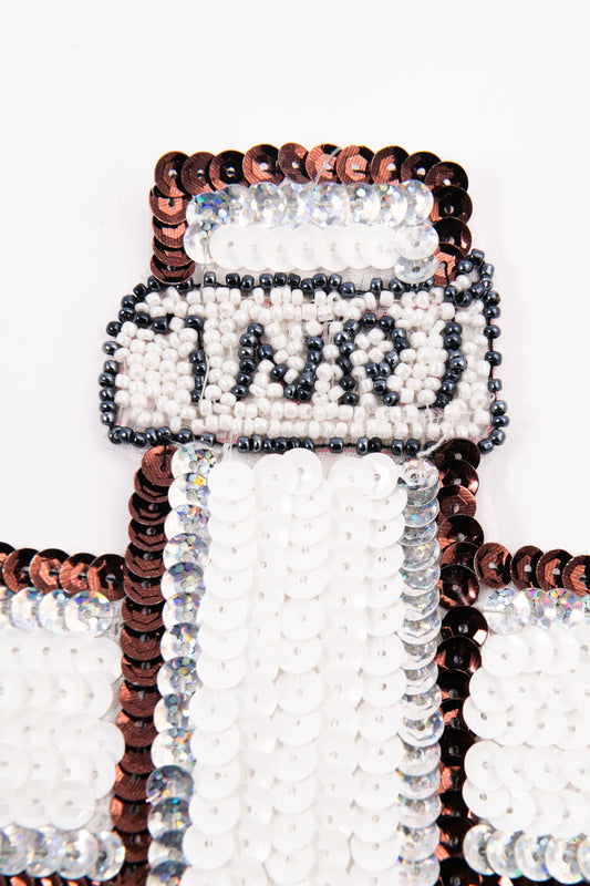 Aplicación de Lentejuelas Cruz Decorativa Blanca con Detalles Metálicos | Ideal para Ropa, Manualidades y Proyectos DIY