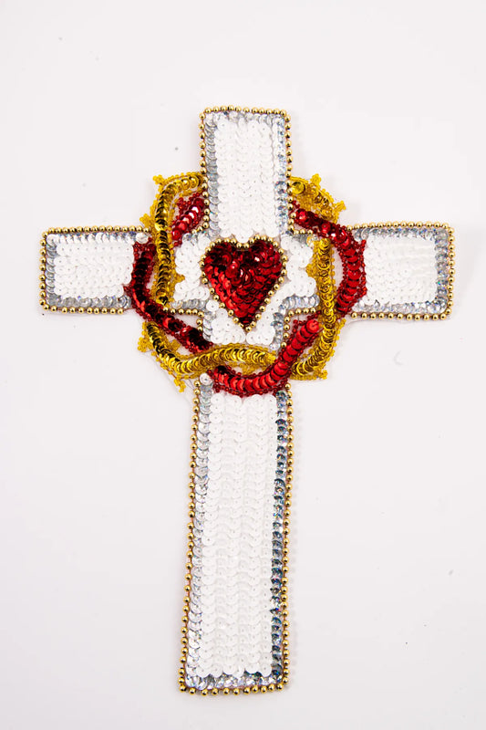 Aplicación de Lentejuela Cruz con Manto y Corona Decorativa | Ideal para Manualidades y Proyectos DIY