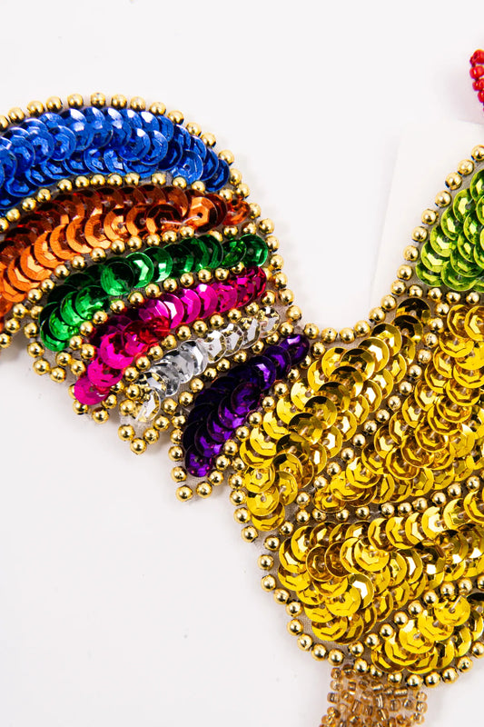 Aplicación de Lentejuela Gallo Multicolor con Perlas | Ideal para Manualidades, Ropa y Proyectos DIY