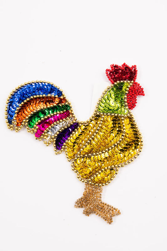 Aplicación de Lentejuela Gallo Multicolor con Perlas | Ideal para Manualidades, Ropa y Proyectos DIY