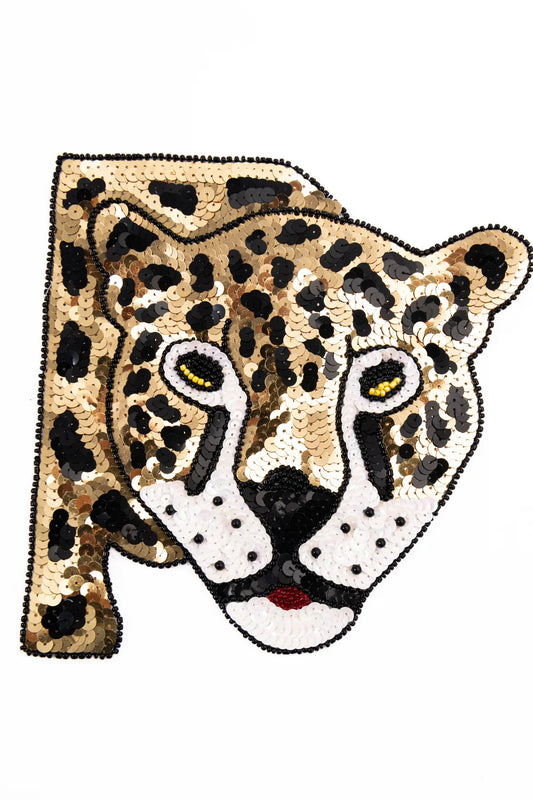 Aplicación de Lentejuela Cabeza de Jaguar 18x20 cm Decorativa | Ideal para Ropa, Accesorios y Manualidades DIY